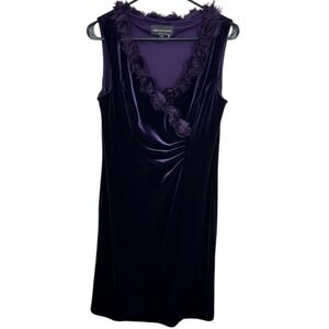 Vintage Y2K 90s Whimsygoth Mini Dress Purple Velvet Rose Trim V Neck‎ Sleeveless
